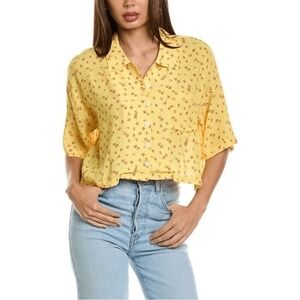 Chaser Kinney Button-Down Yellow Floral Crop Top‎ medium
